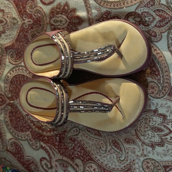 Size 6.5 L'Amour rhinestone wedge sandals - Picture 13 of 16